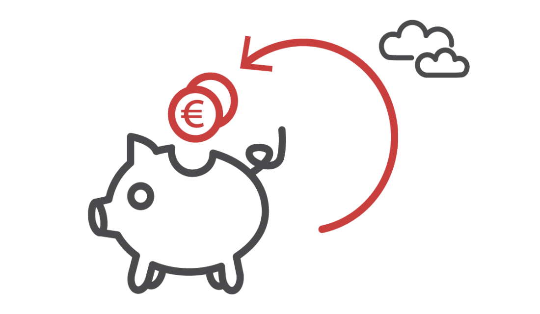 Das Icon zeigt ein Sparschwein, in das eine Münze geworfen wird.